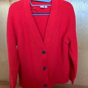 Gap, Poppy Red Cotton Shaker Knit Cardigan, Size L